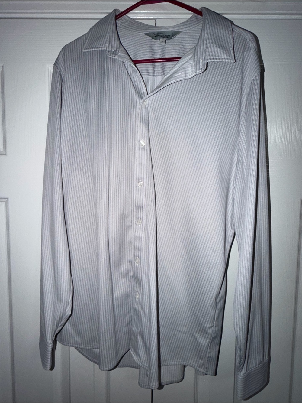 Men's White Pinstripe Dress Shirt - Classic Collar